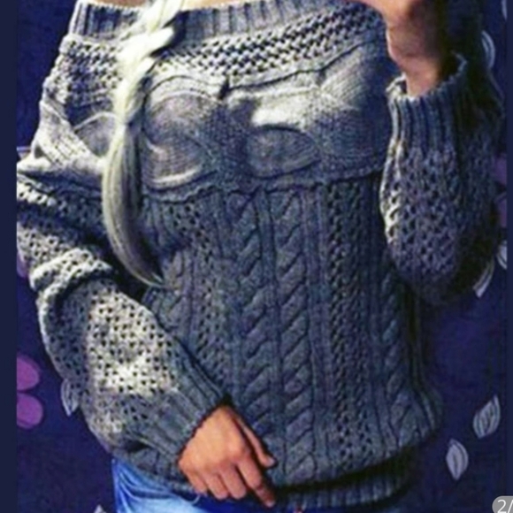 Luvyle Charcoal Gray Wide Neck Off the Shoulder Sweater with Knit Detail Size M - Picture 1 of 8